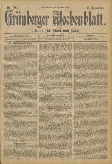 Grünberger Wochenblatt: Zeitung für Stadt und Land, No. 116. (26. September 1901)