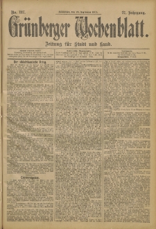 Grünberger Wochenblatt: Zeitung für Stadt und Land, No. 117. (28. September 1901)