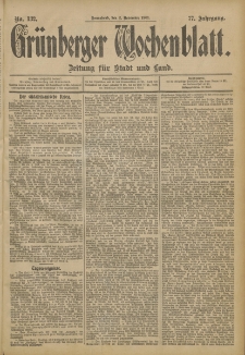 Grünberger Wochenblatt: Zeitung für Stadt und Land, No. 132. (2. November 1901)