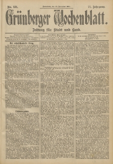 Grünberger Wochenblatt: Zeitung für Stadt und Land, No. 138. (16. November 1901)