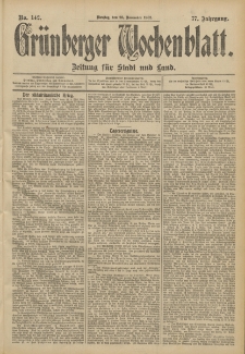 Grünberger Wochenblatt: Zeitung für Stadt und Land, No. 142. (26. November 1901)