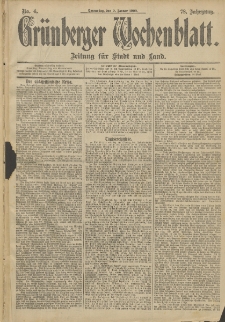 Grünberger Wochenblatt: Zeitung für Stadt und Land, No. 4. (9. Januar 1902)
