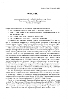 Wniosek o wszczęcie postępowania o nadanie tytułu honorowego doktora "honoris causa" Uniwersytetu Zielonogórskiego Prof. Dsc. Dr Eric Rogers