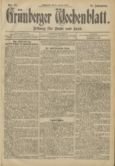 Grünberger Wochenblatt: Zeitung für Stadt und Land, No. 11. (25. Januar 1902)