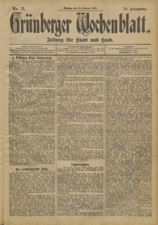 Grünberger Wochenblatt: Zeitung für Stadt und Land, No. 21. (18. Februar 1902)