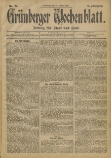 Grünberger Wochenblatt: Zeitung für Stadt und Land, No. 22. (20. Februar 1902)
