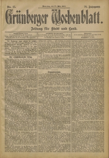 Grünberger Wochenblatt: Zeitung für Stadt und Land, No. 37. (27. März 1902)