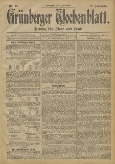 Grünberger Wochenblatt: Zeitung für Stadt und Land, No. 40. (3. April 1902)