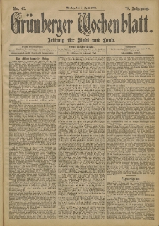 Grünberger Wochenblatt: Zeitung für Stadt und Land, No. 42. (8. April 1902)