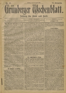 Grünberger Wochenblatt: Zeitung für Stadt und Land, No. 48. (22. April 1902)