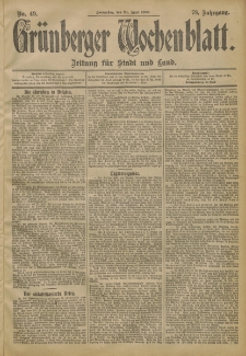 Grünberger Wochenblatt: Zeitung für Stadt und Land, No. 49. (24. April 1902)