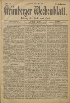 Grünberger Wochenblatt: Zeitung für Stadt und Land, No. 65. (31. Mai 1902)