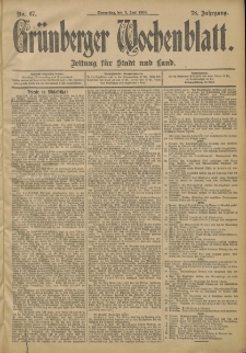 Grünberger Wochenblatt: Zeitung für Stadt und Land, No. 67. (5. Juni 1902)