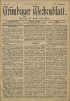Grünberger Wochenblatt: Zeitung für Stadt und Land, No. 69. (10. Juni 1902)