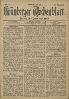 Grünberger Wochenblatt: Zeitung für Stadt und Land, No. 72. (17. Juni 1902)