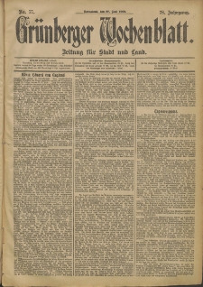 Grünberger Wochenblatt: Zeitung für Stadt und Land, No. 77. (28. Juni 1902)