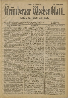 Grünberger Wochenblatt: Zeitung für Stadt und Land, No. 78. (1. Juli 1902)