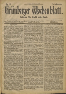 Grünberger Wochenblatt: Zeitung für Stadt und Land, No. 87. (22. Juli 1902)