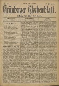 Grünberger Wochenblatt: Zeitung für Stadt und Land, No. 104. (30. August 1902)