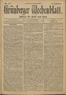 Grünberger Wochenblatt: Zeitung für Stadt und Land, No. 111. (16. September 1902)