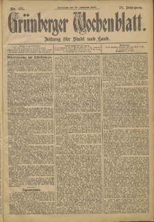 Grünberger Wochenblatt: Zeitung für Stadt und Land, No. 113. (20. September 1902)