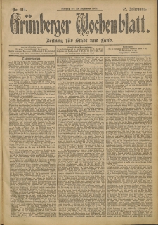 Grünberger Wochenblatt: Zeitung für Stadt und Land, No. 114. (23. September 1902)