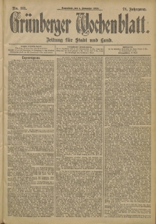 Grünberger Wochenblatt: Zeitung für Stadt und Land, No. 131 (1. November 1902)