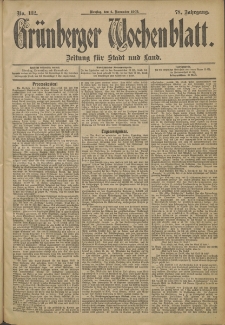 Grünberger Wochenblatt: Zeitung für Stadt und Land, No. 132 (4. November 1902)