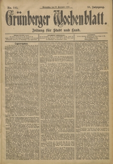 Grünberger Wochenblatt: Zeitung für Stadt und Land, No. 142 (27. November 1902)