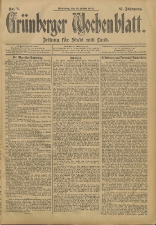 Grünberger Wochenblatt: Zeitung für Stadt und Land, No. 8. (18. Januar 1906)