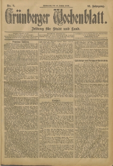 Grünberger Wochenblatt: Zeitung für Stadt und Land, No. 9. (20. Januar 1906)
