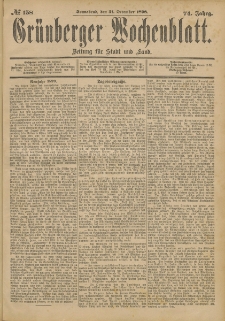 Gr&uuml;nberger Wochenblatt: Zeitung f&uuml;r Stadt und Land, No. 158. (31. December 1898)