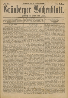 Grünberger Wochenblatt: Zeitung für Stadt und Land, No. 158. (31. December 1898)
