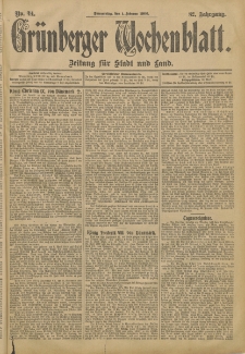 Grünberger Wochenblatt: Zeitung für Stadt und Land, No. 14. (1. Februar 1906)