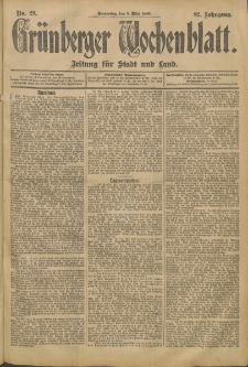 Grünberger Wochenblatt: Zeitung für Stadt und Land, No. 29. (8. März 1906)