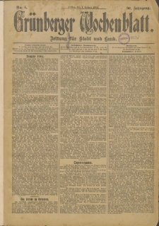 Grünberger Wochenblatt: Zeitung für Stadt und Land, No. 1. (1. Januar 1904)