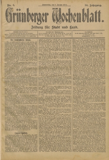 Gr&uuml;nberger Wochenblatt: Zeitung f&uuml;r Stadt und Land, No. 3. (7. Januar 1904)