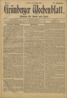 Gr&uuml;nberger Wochenblatt: Zeitung f&uuml;r Stadt und Land, No. 5. (12. Januar 1904)