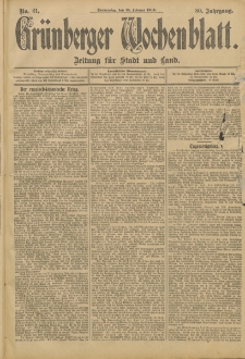 Grünberger Wochenblatt: Zeitung für Stadt und Land, No. 21. (18. Februar 1904)