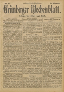 Gr&uuml;nberger Wochenblatt: Zeitung f&uuml;r Stadt und Land, No. 34. (19. M&auml;rz 1904)