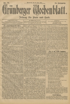 Gr&uuml;nberger Wochenblatt: Zeitung f&uuml;r Stadt und Land, No. 73. (18. Juni 1904)