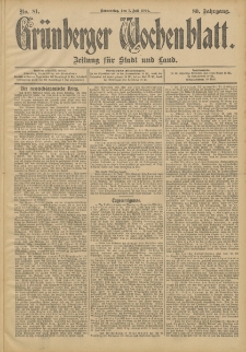 Grünberger Wochenblatt: Zeitung für Stadt und Land, No. 81. (7. Juli 1904)