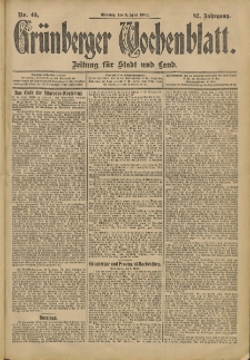 Grünberger Wochenblatt: Zeitung für Stadt und Land, No. 40. (3. April 1906)