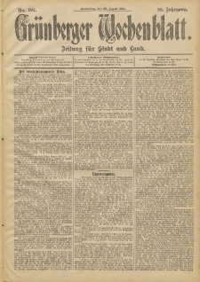 Grünberger Wochenblatt: Zeitung für Stadt und Land, No. 102. (25. August 1904)
