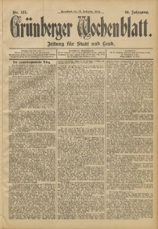 Gr&uuml;nberger Wochenblatt: Zeitung f&uuml;r Stadt und Land, No. 112. (17. September 1904)
