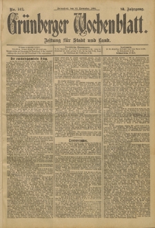 Gr&uuml;nberger Wochenblatt: Zeitung f&uuml;r Stadt und Land, No. 142. (26. November 1904)