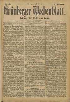 Grünberger Wochenblatt: Zeitung für Stadt und Land, No. 43. (10. April 1906)