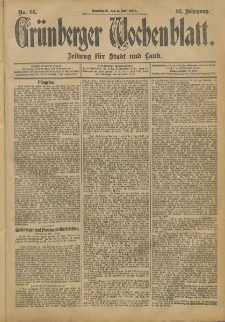 Grünberger Wochenblatt: Zeitung für Stadt und Land, No. 66. (2. Juni 1906)