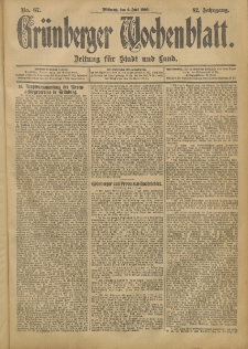 Grünberger Wochenblatt: Zeitung für Stadt und Land, No. 67. (6. Juni 1906)