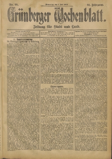 Grünberger Wochenblatt: Zeitung für Stadt und Land, No. 68. (7. Juni 1906)